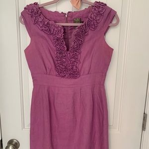 Pink Linen Taylor Dress With Ruffle Collar - Size 2